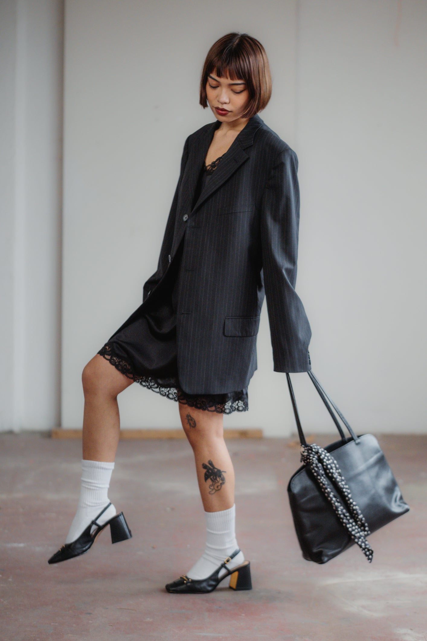 Versace Fine Wool Charcoal Pinstripe Blazer