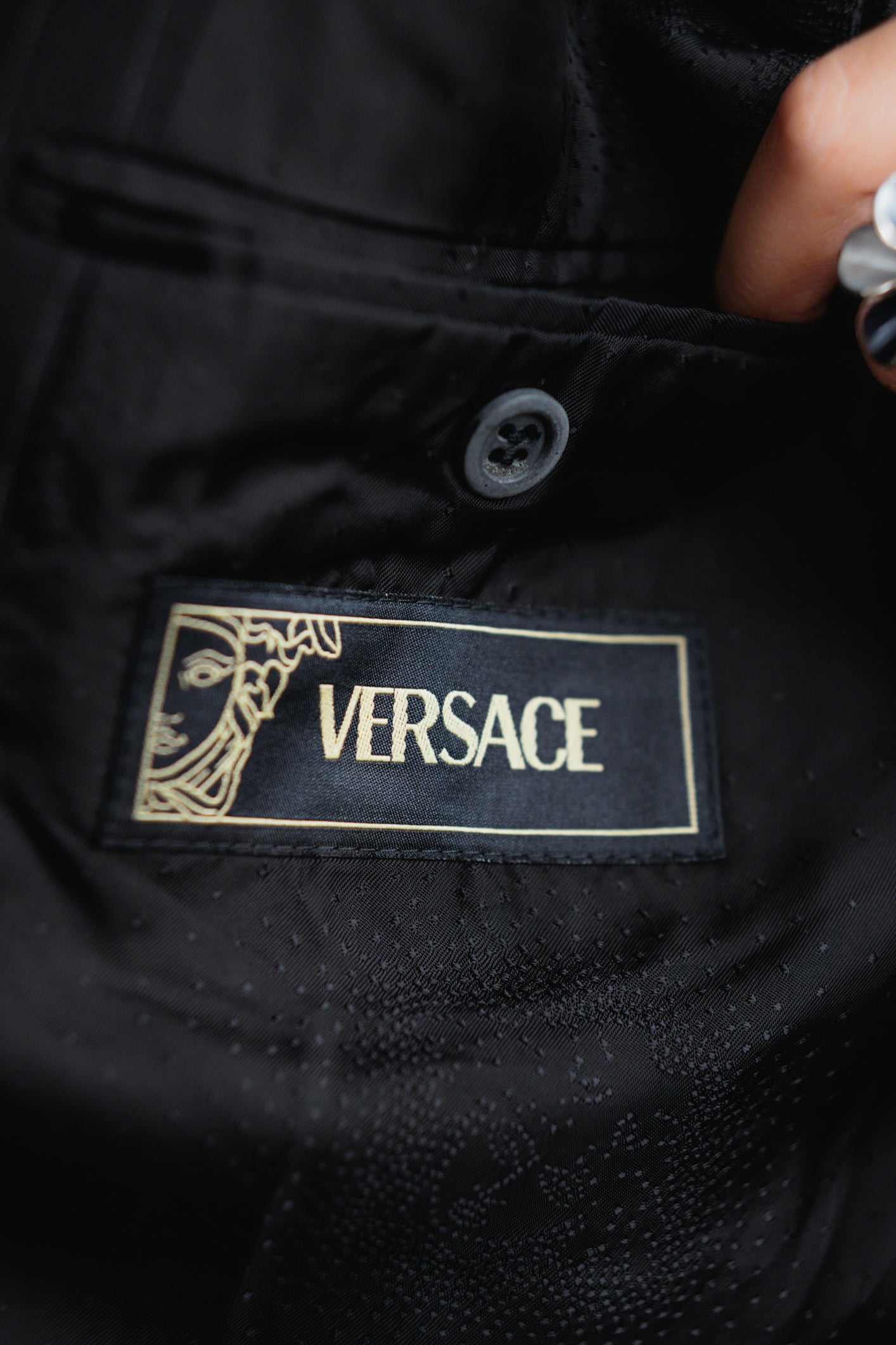 Versace Fine Wool Charcoal Pinstripe Blazer