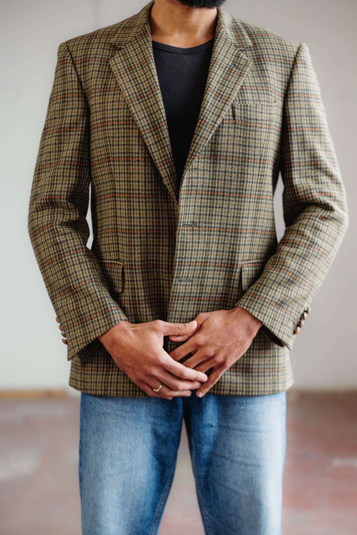 Tweed Green Wool Blazer Size L/XL UK 12/14