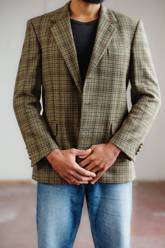 Tweed Green Wool Blazer Size L/XL UK 12/14