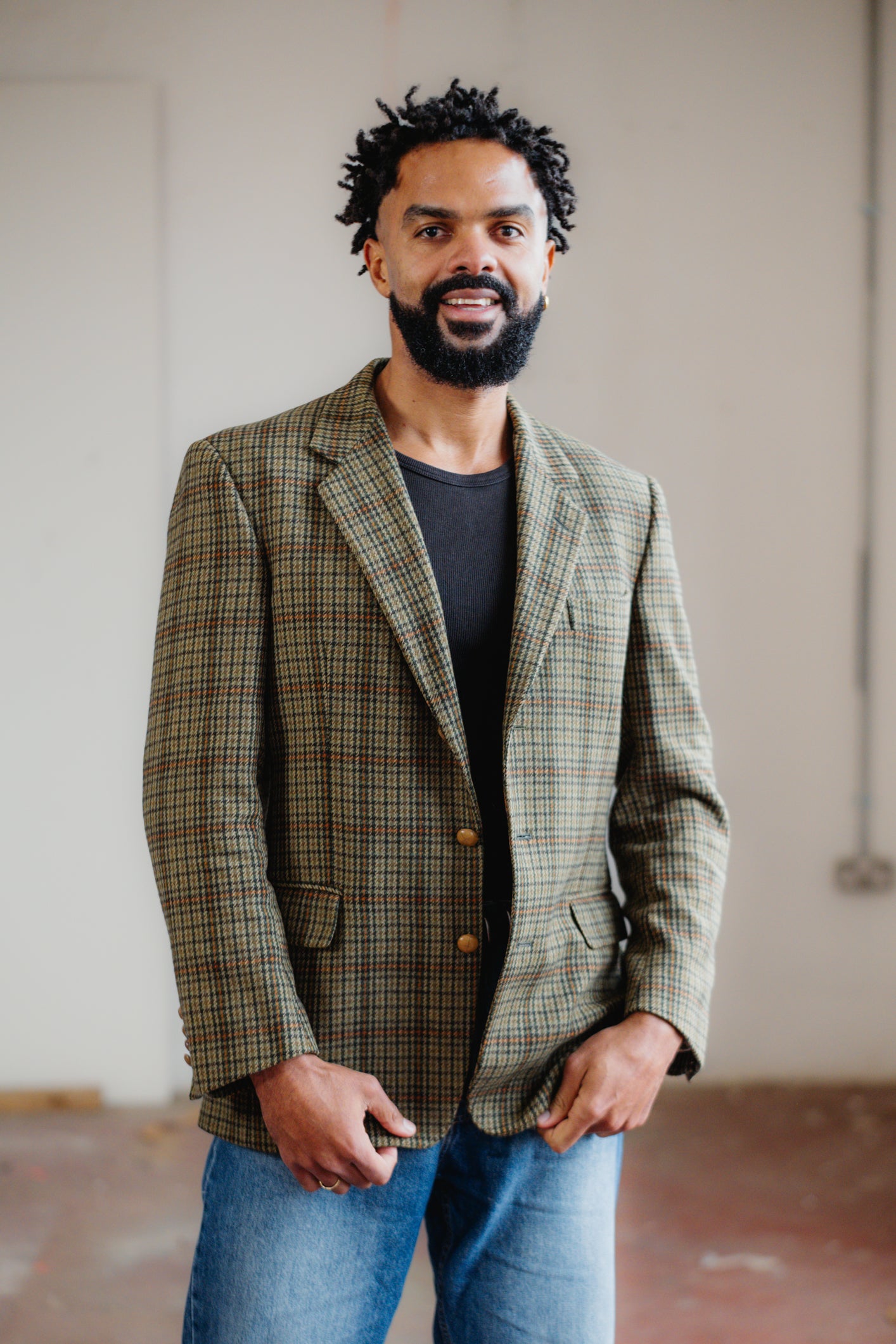 Tweed Green Wool Blazer Size L/XL UK 12/14