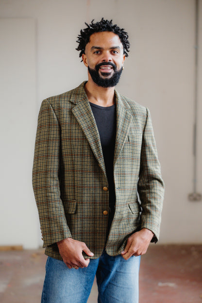 Tweed Green Wool Blazer Size L/XL UK 12/14