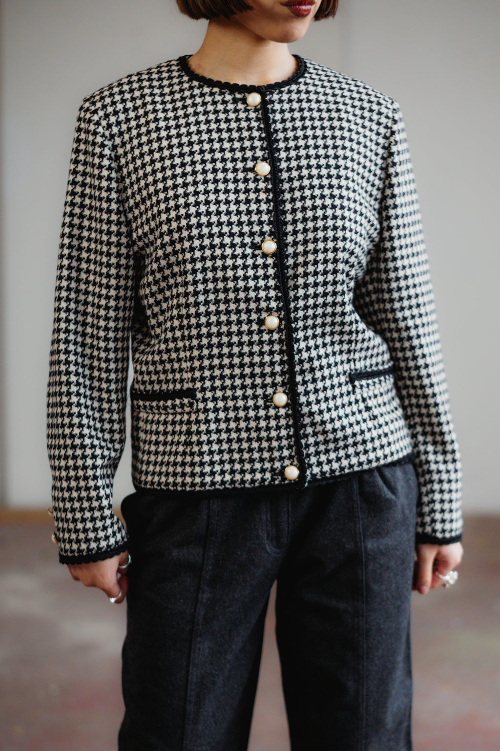 Houndstooth Wool Blend Blazer Size M/L Women’s UK 10/12
