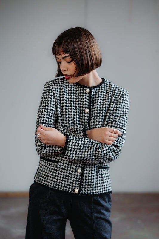 Houndstooth Wool Blend Blazer Size M/L Women’s UK 10/12