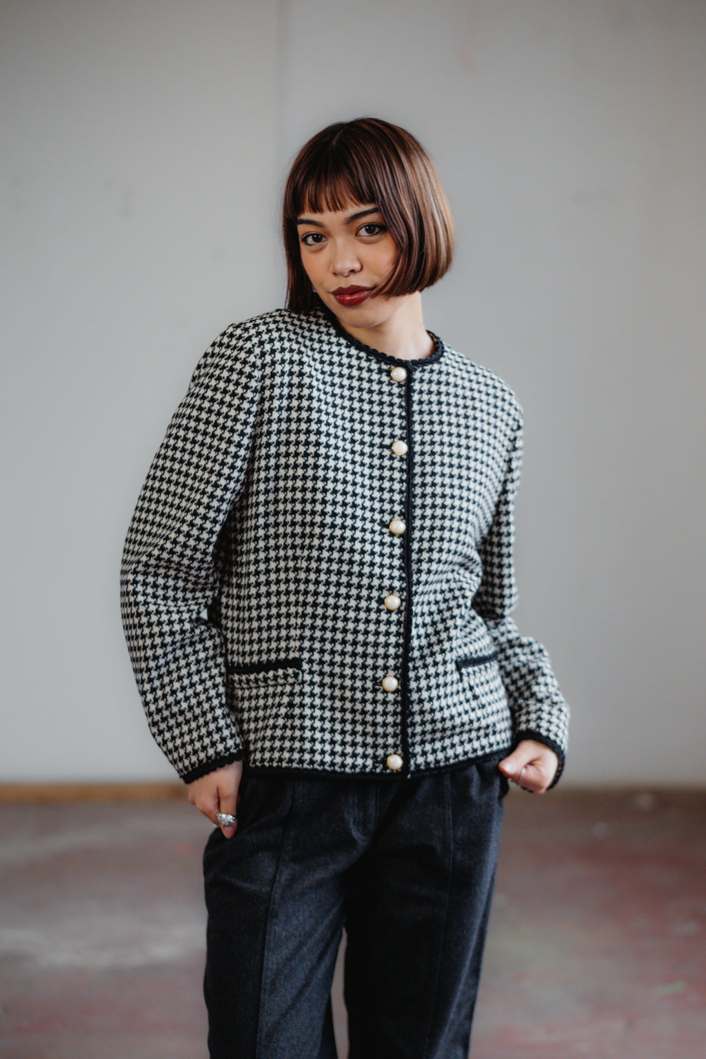 Houndstooth Wool Blend Blazer Size M/L Women’s UK 10/12