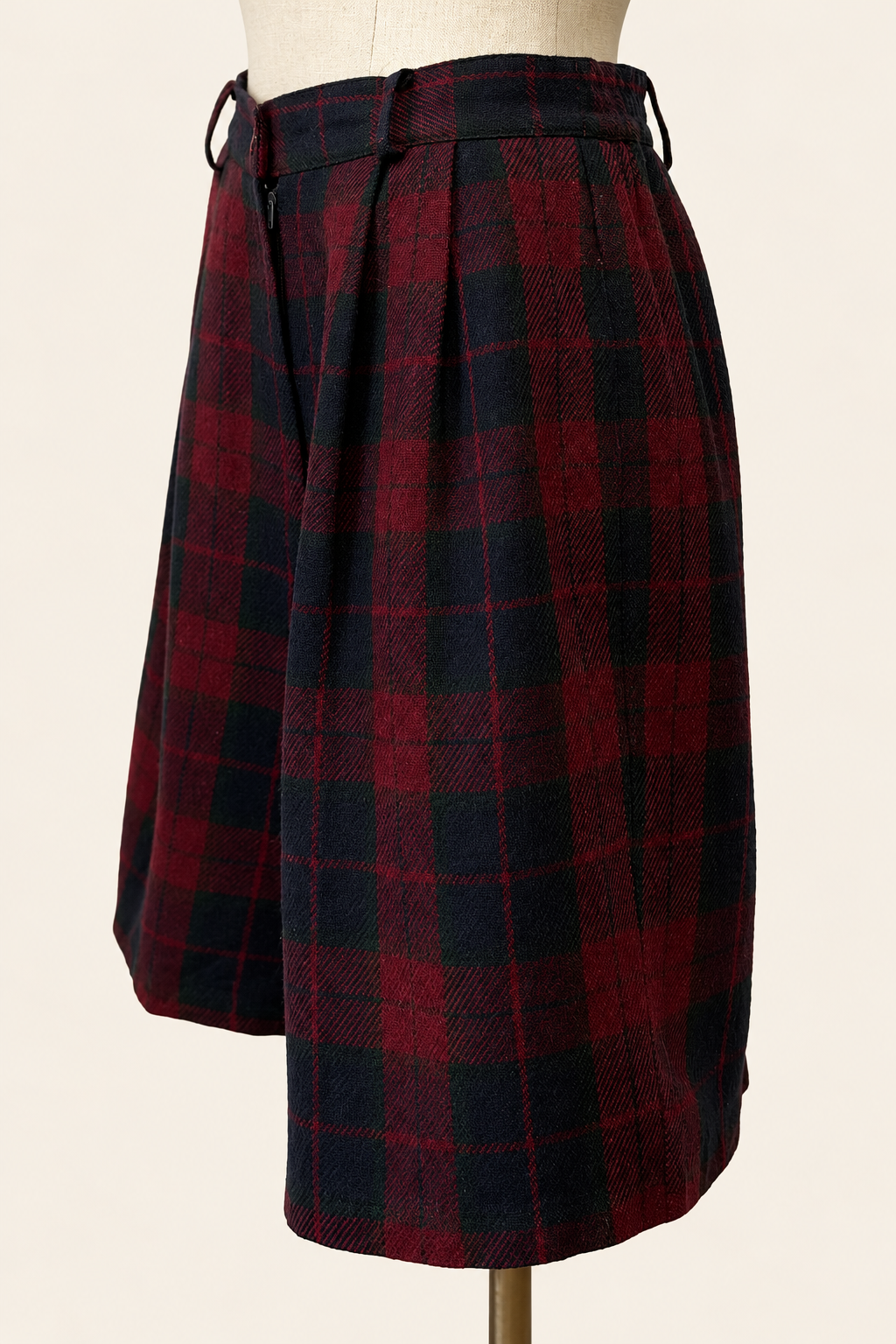 Burgundy & Navy Tartan Culotte Shorts