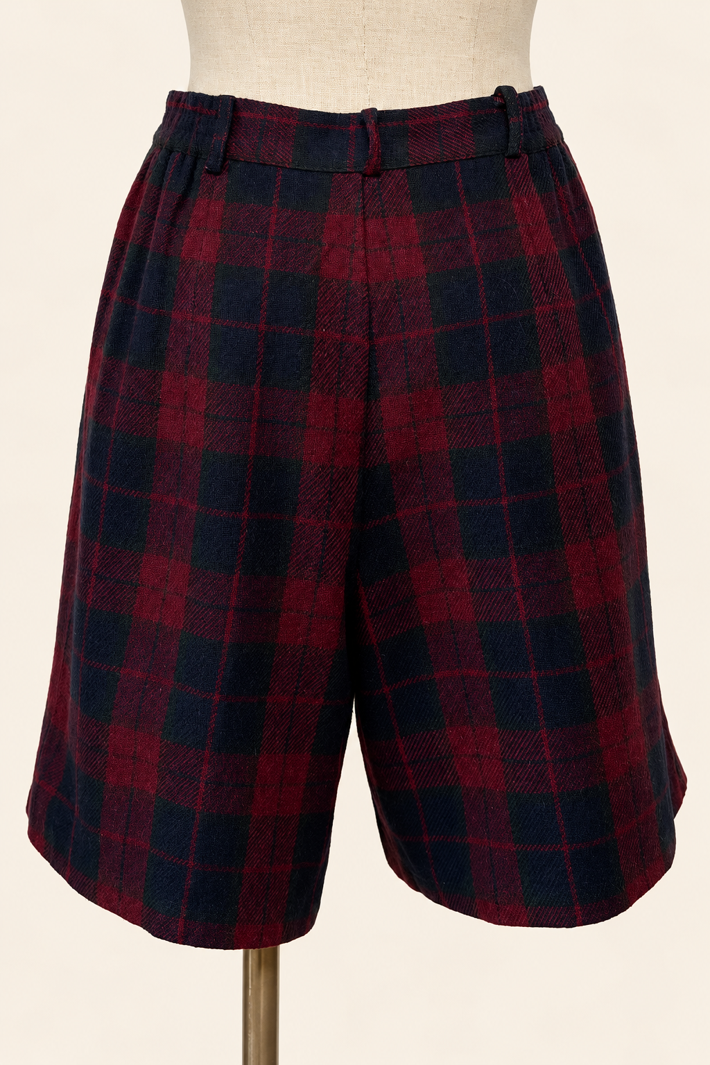 Burgundy & Navy Tartan Culotte Shorts