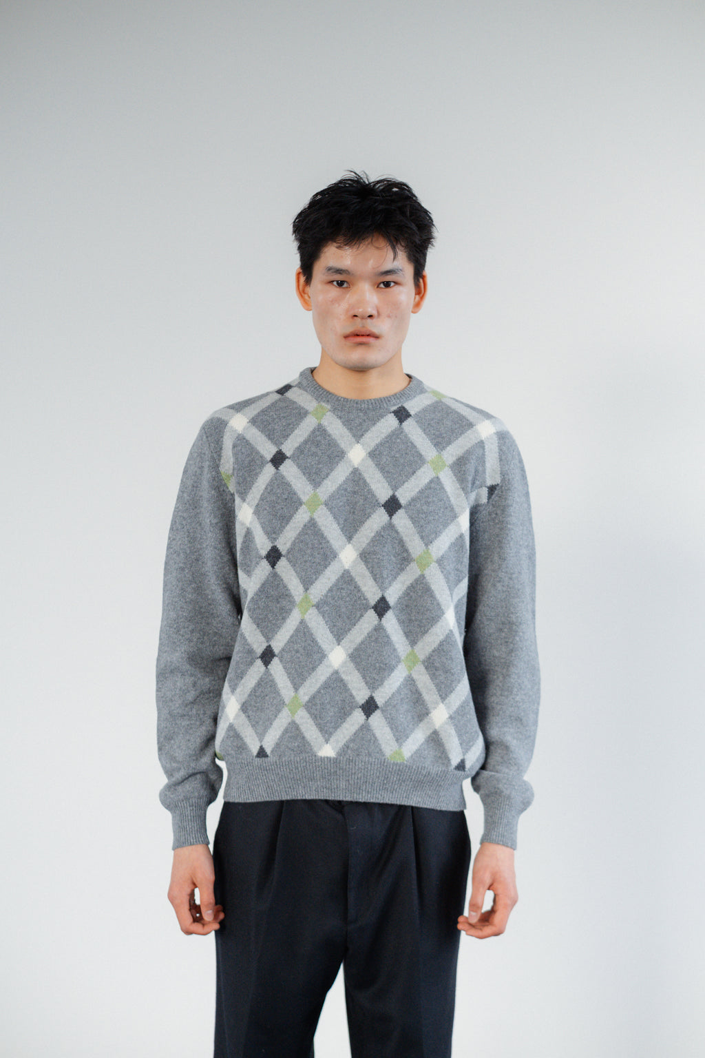 Grey Argyle Wool-Blend Jumper