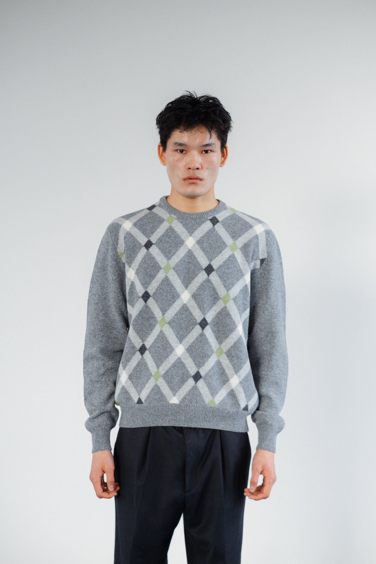 Grey Argyle Wool-Blend Jumper