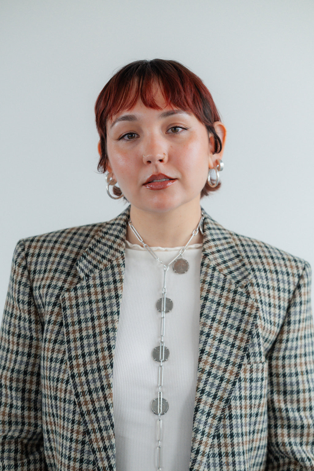 Grey, Black & Brown Check Wool-Blend Blazer