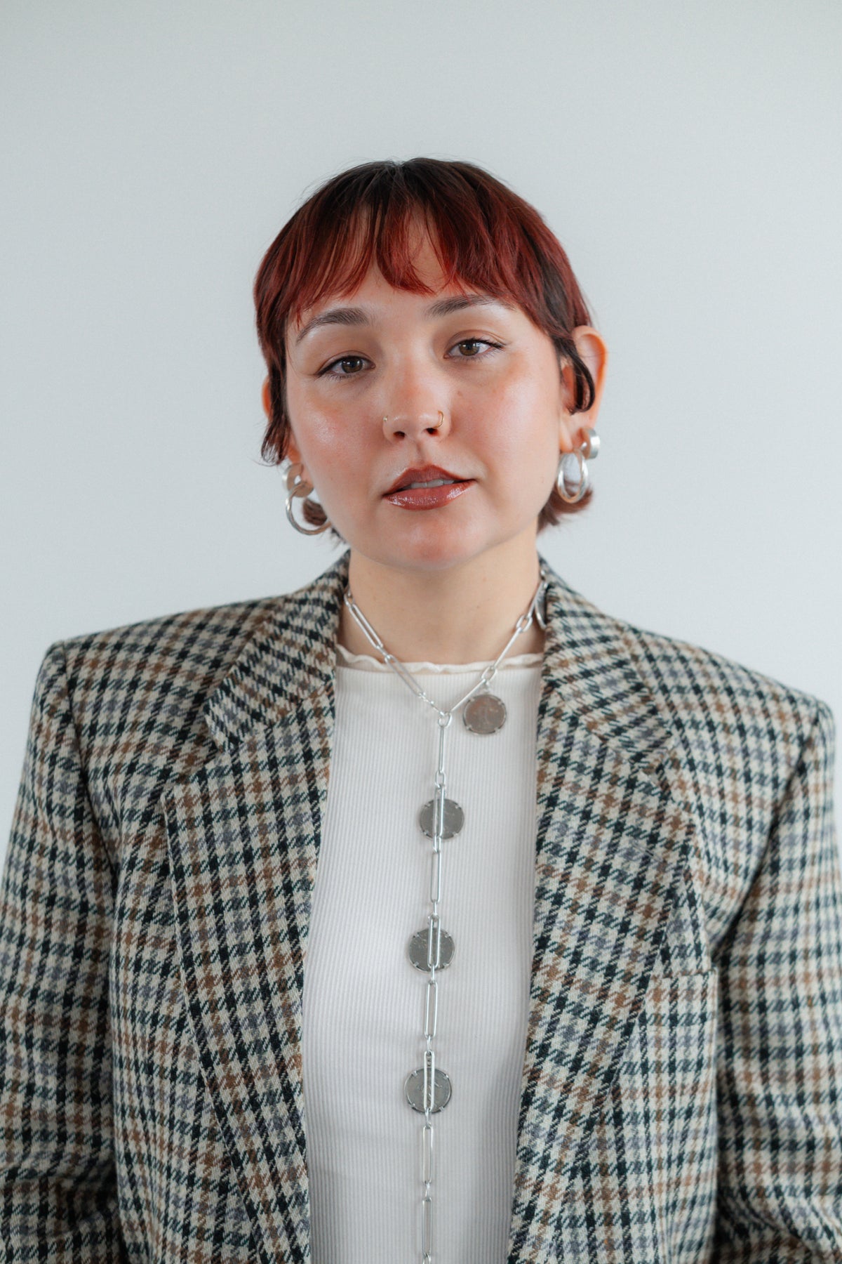 Grey, Black & Brown Check Wool-Blend Blazer