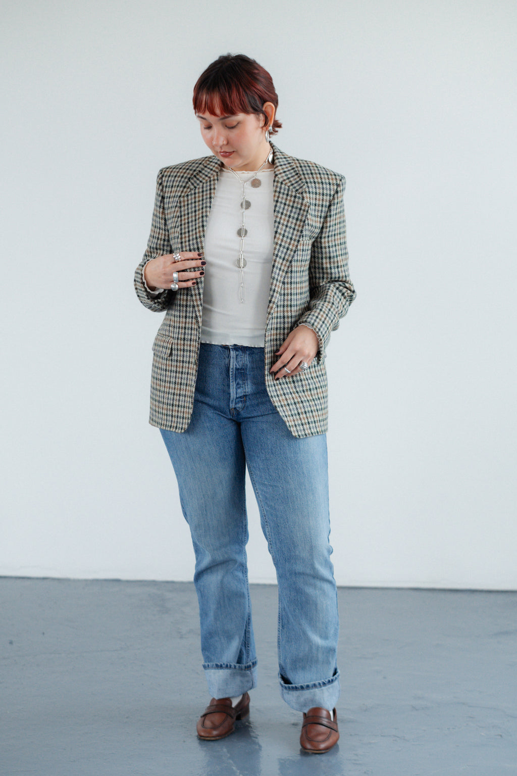 Grey, Black & Brown Check Wool-Blend Blazer