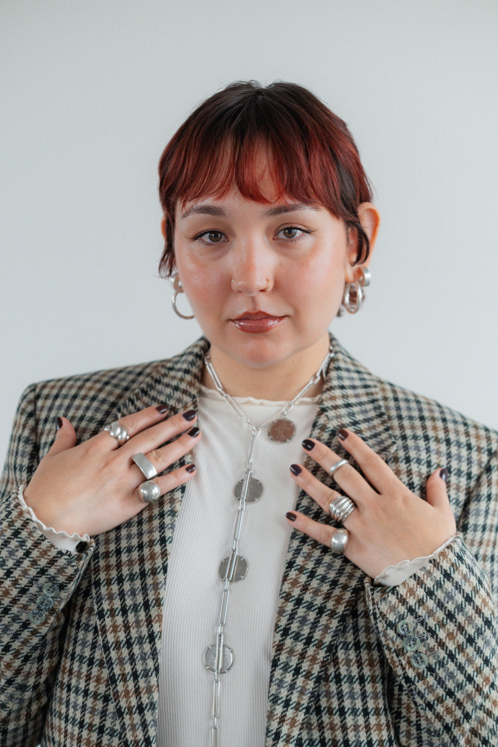 Grey, Black & Brown Check Wool-Blend Blazer