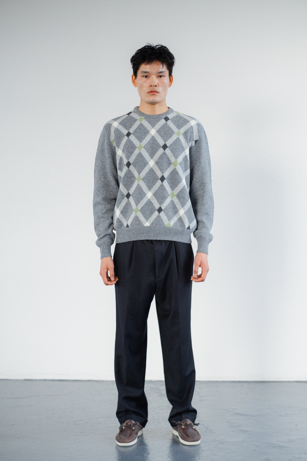 Grey Argyle Wool-Blend Jumper