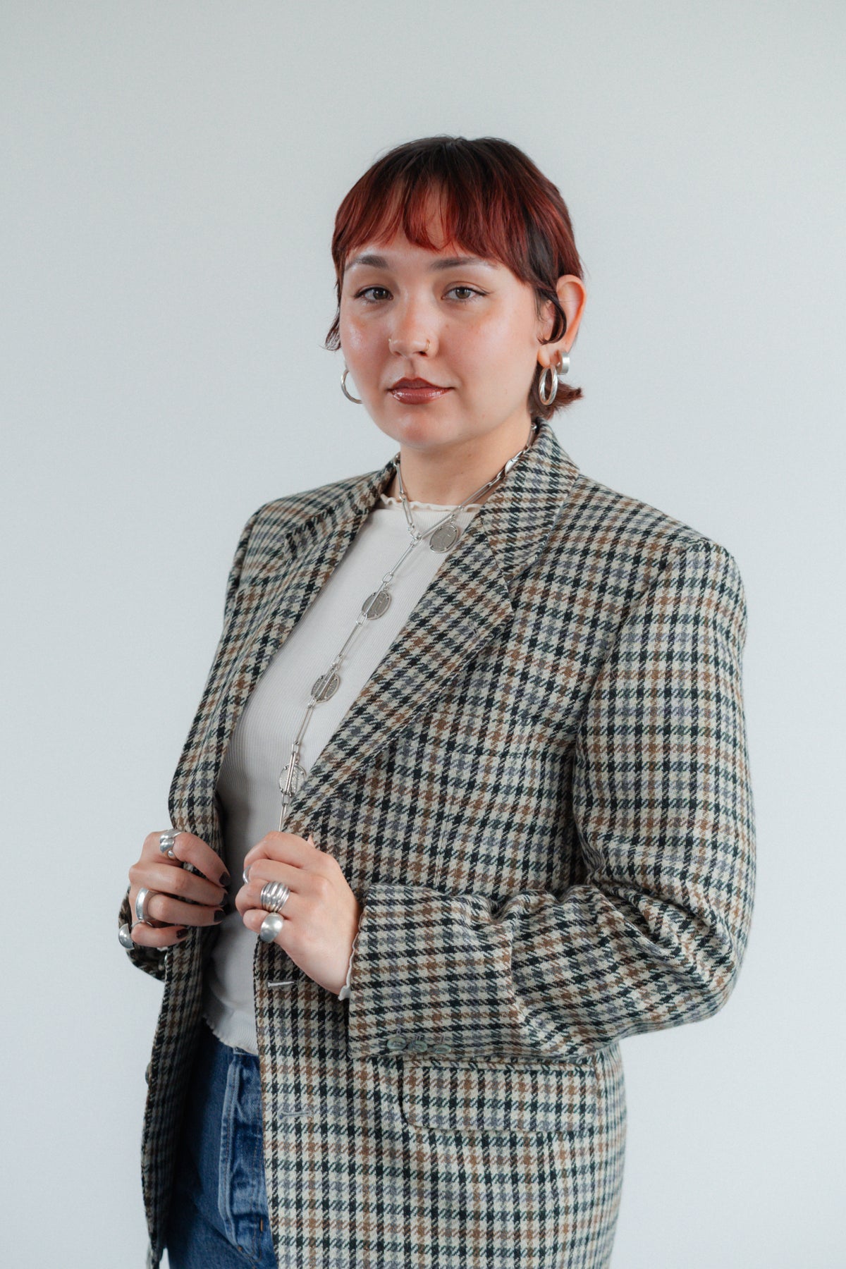 Grey, Black & Brown Check Wool-Blend Blazer