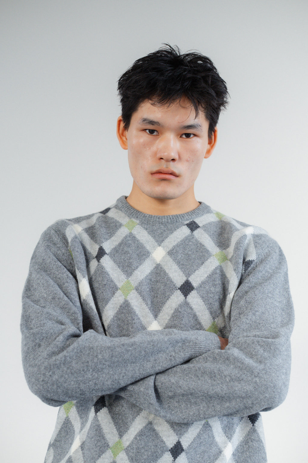 Grey Argyle Wool-Blend Jumper