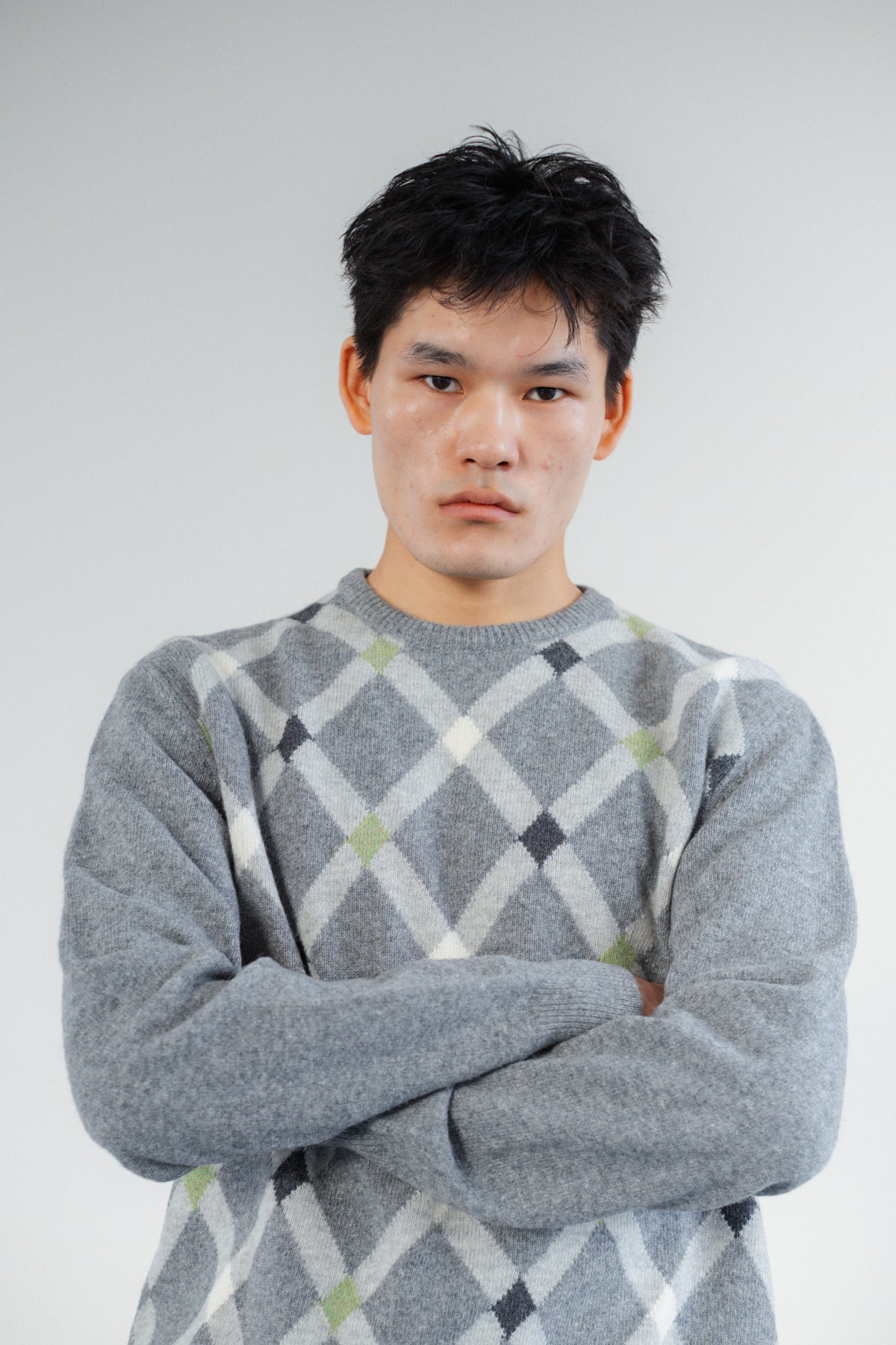 Grey Argyle Wool-Blend Jumper