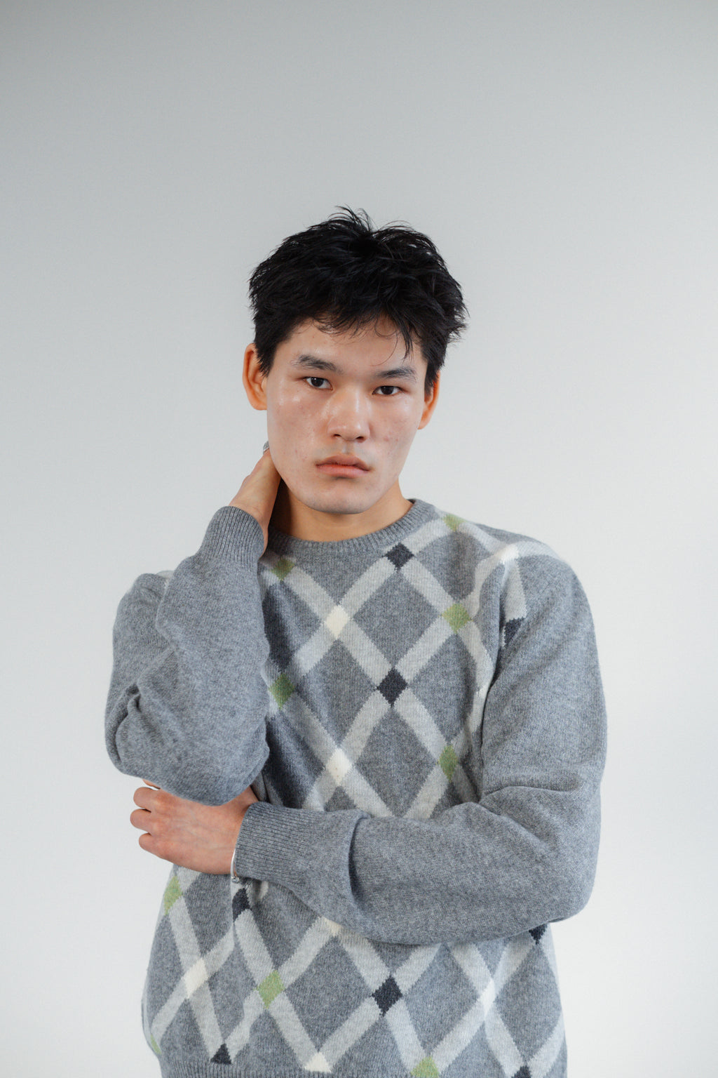Grey Argyle Wool-Blend Jumper