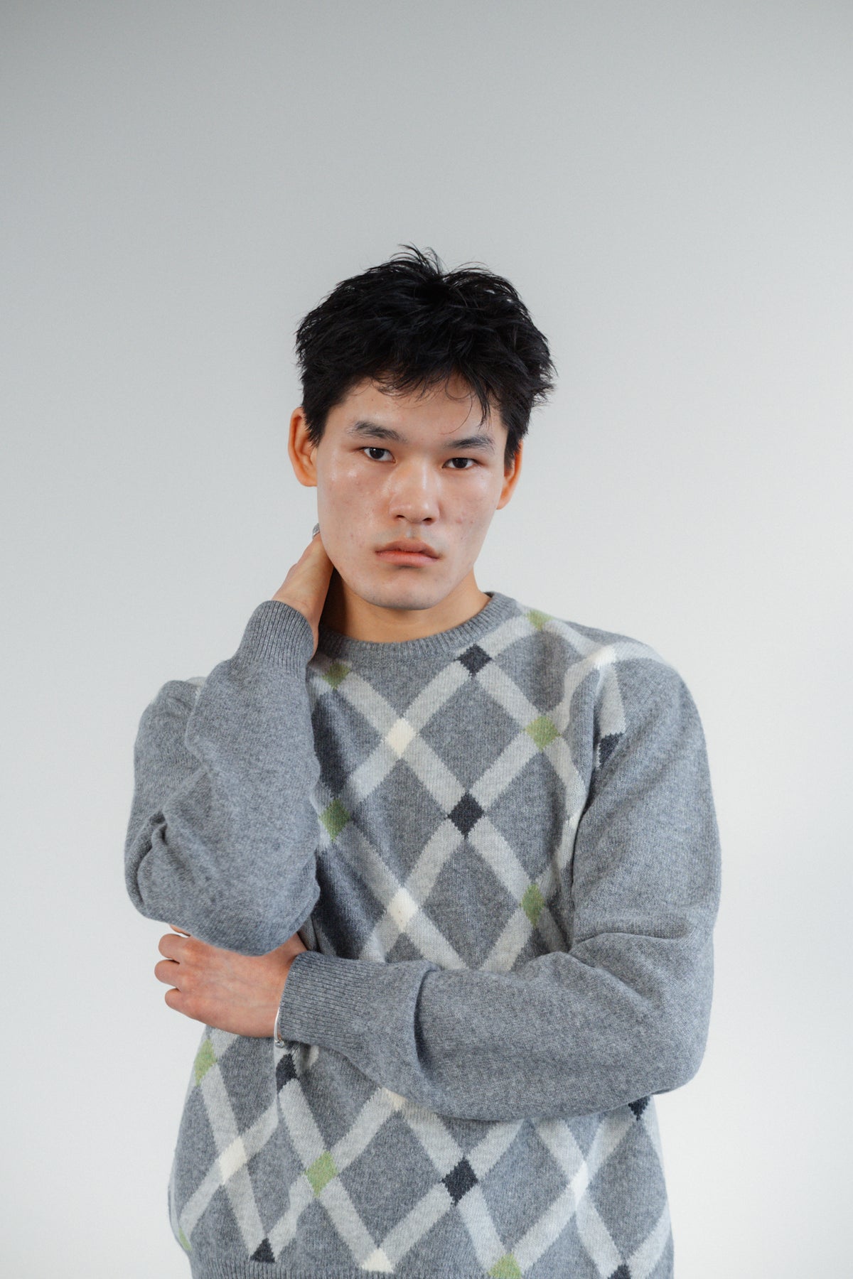 Grey Argyle Wool-Blend Jumper