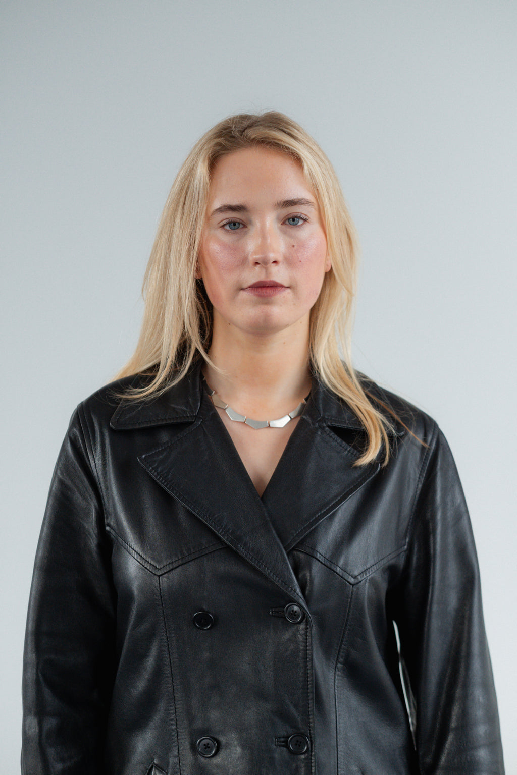 Black Genuine Leather Double-Breasted Jacket