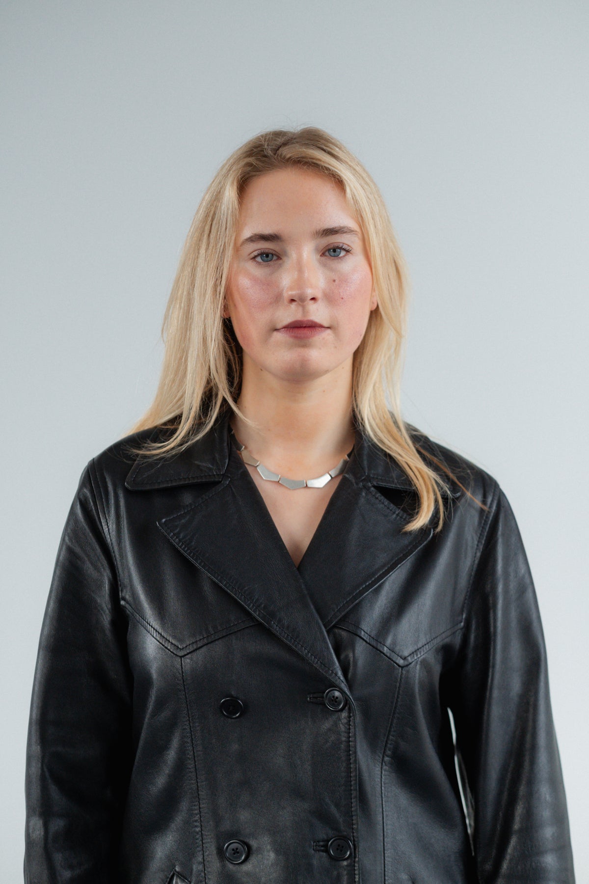 Black Genuine Leather Double-Breasted Jacket