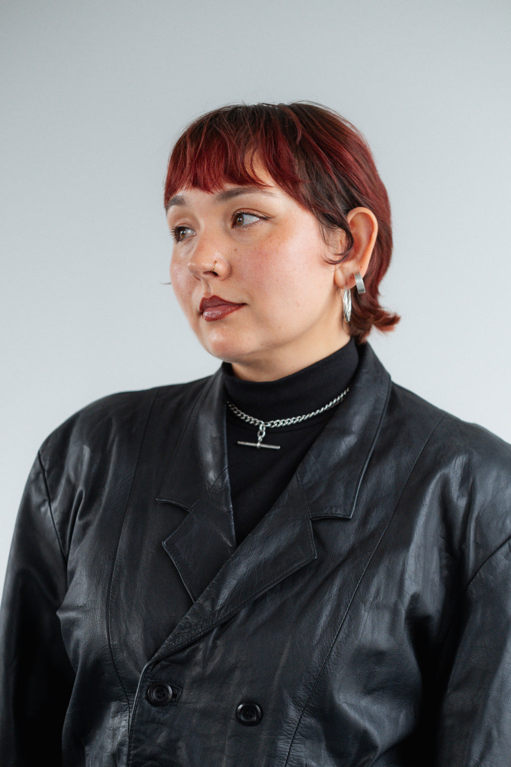 Black Genuine Leather Double-Breasted Jacket