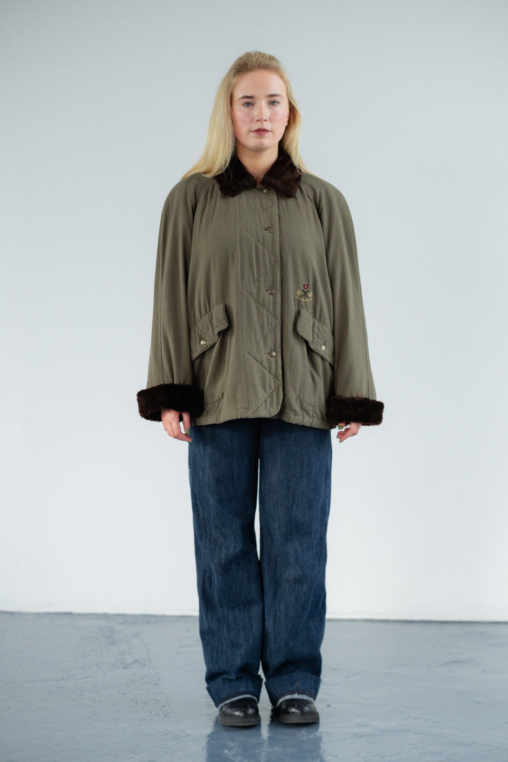 Khaki Green Quilted Jacket with Faux Fur Trim by Iceberg