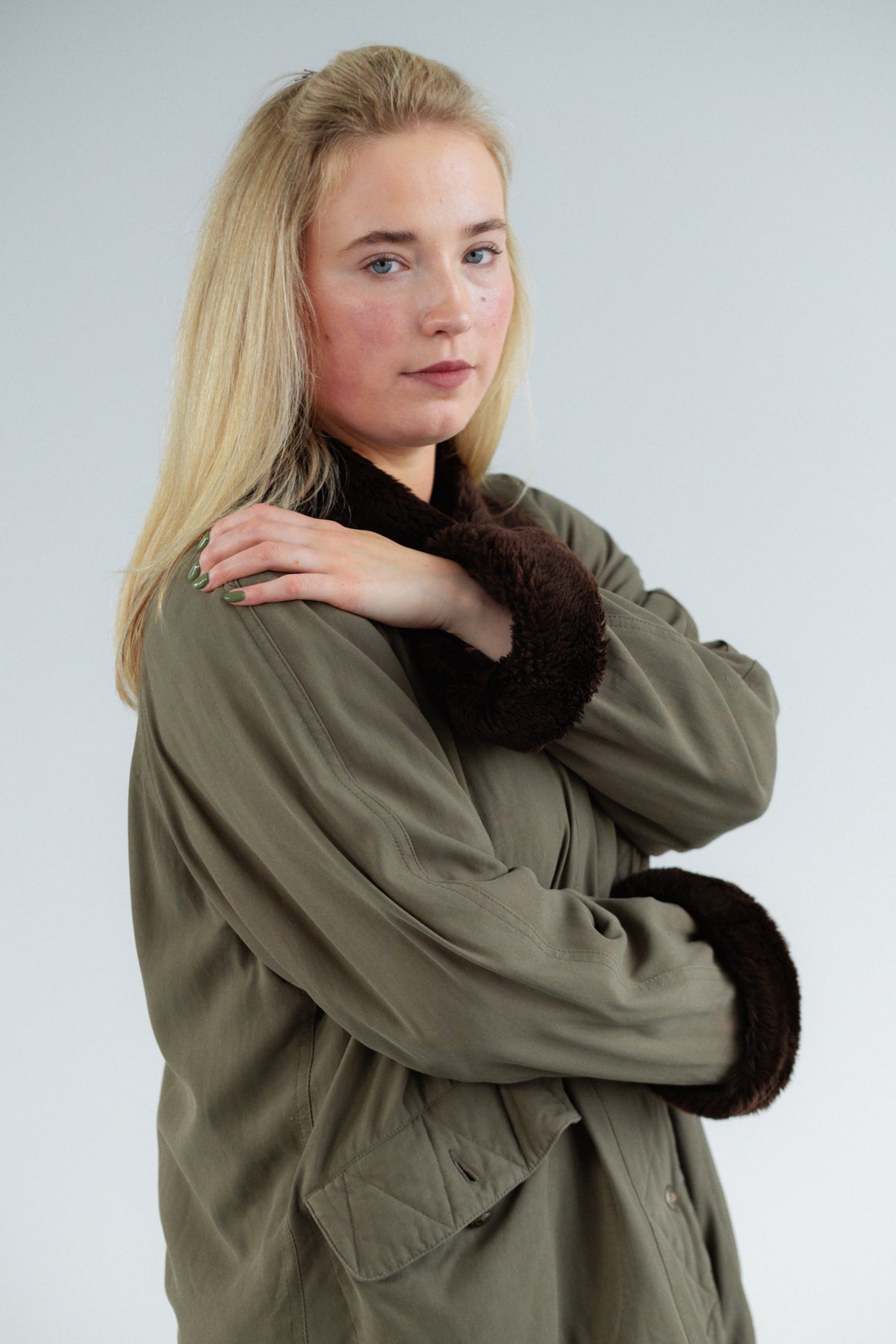 Khaki Green Quilted Jacket with Faux Fur Trim by Iceberg