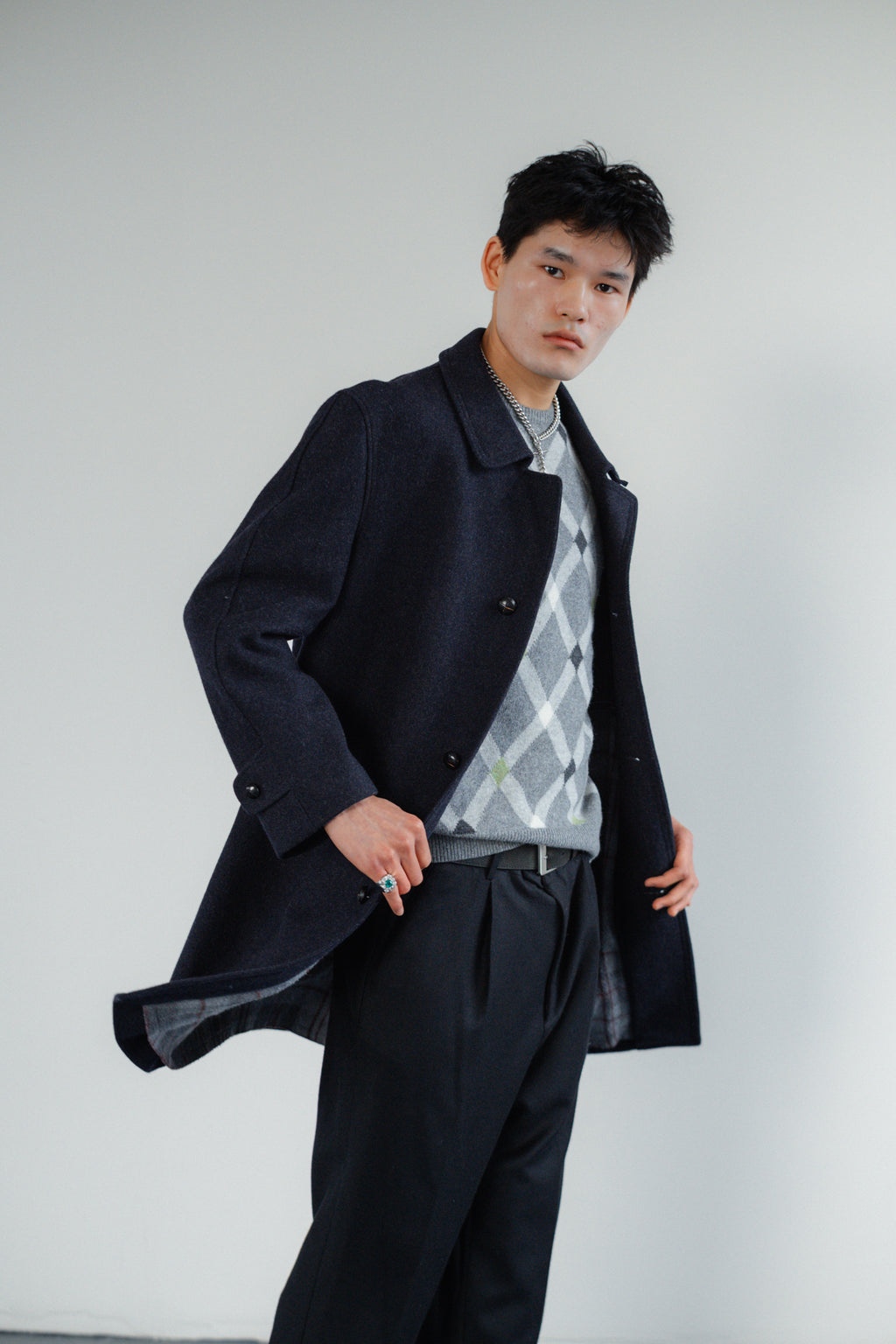 Navy Blue Virgin Wool Coat