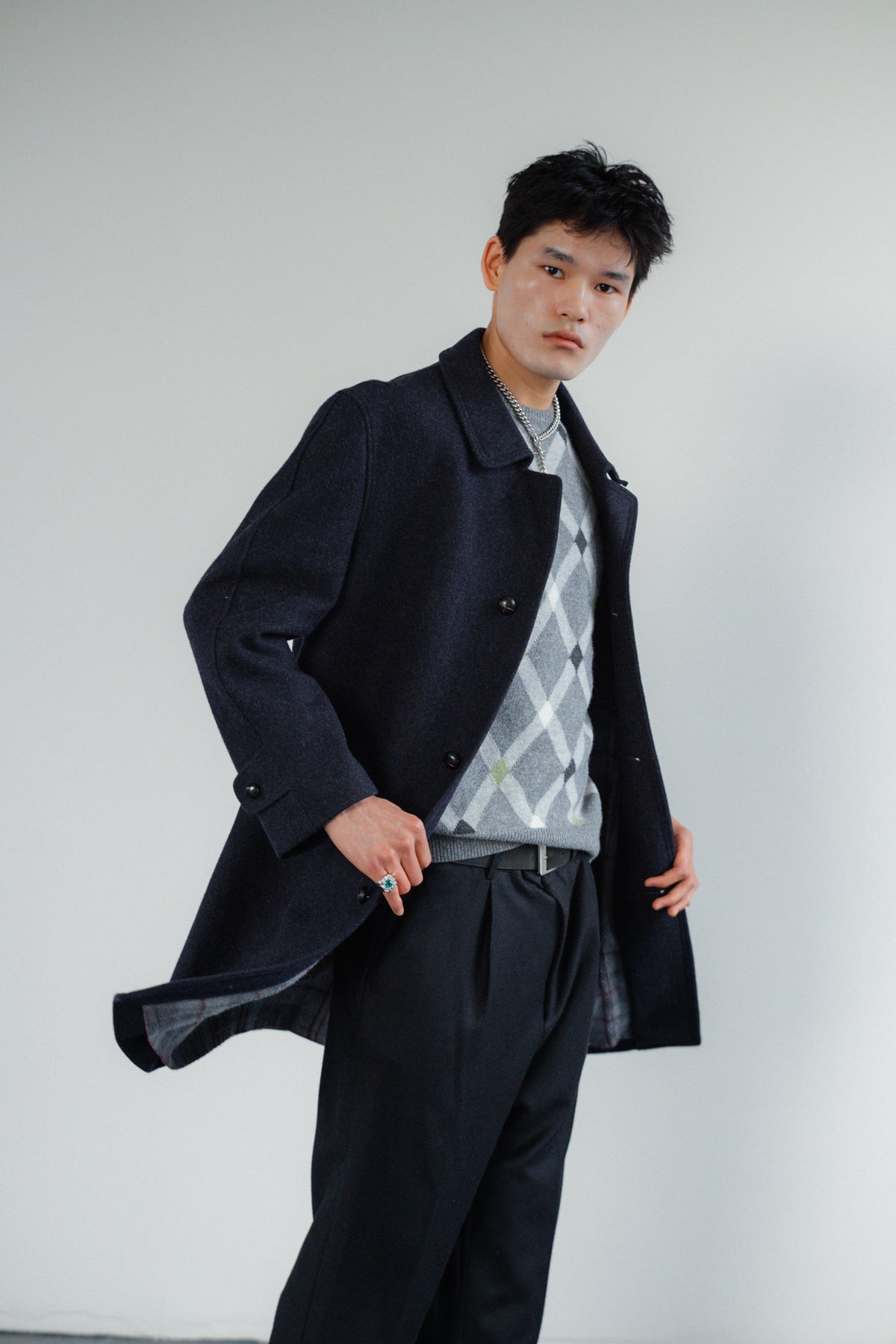 Navy Blue Virgin Wool Coat