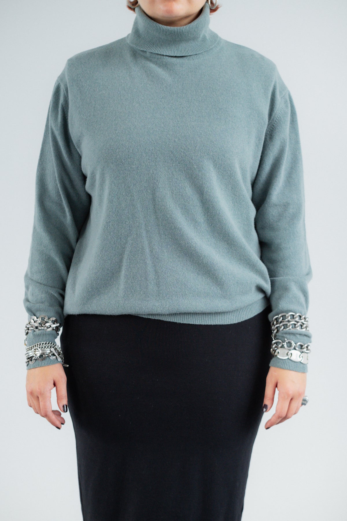 Slate Blue Lambswool Roll-Neck Jumper