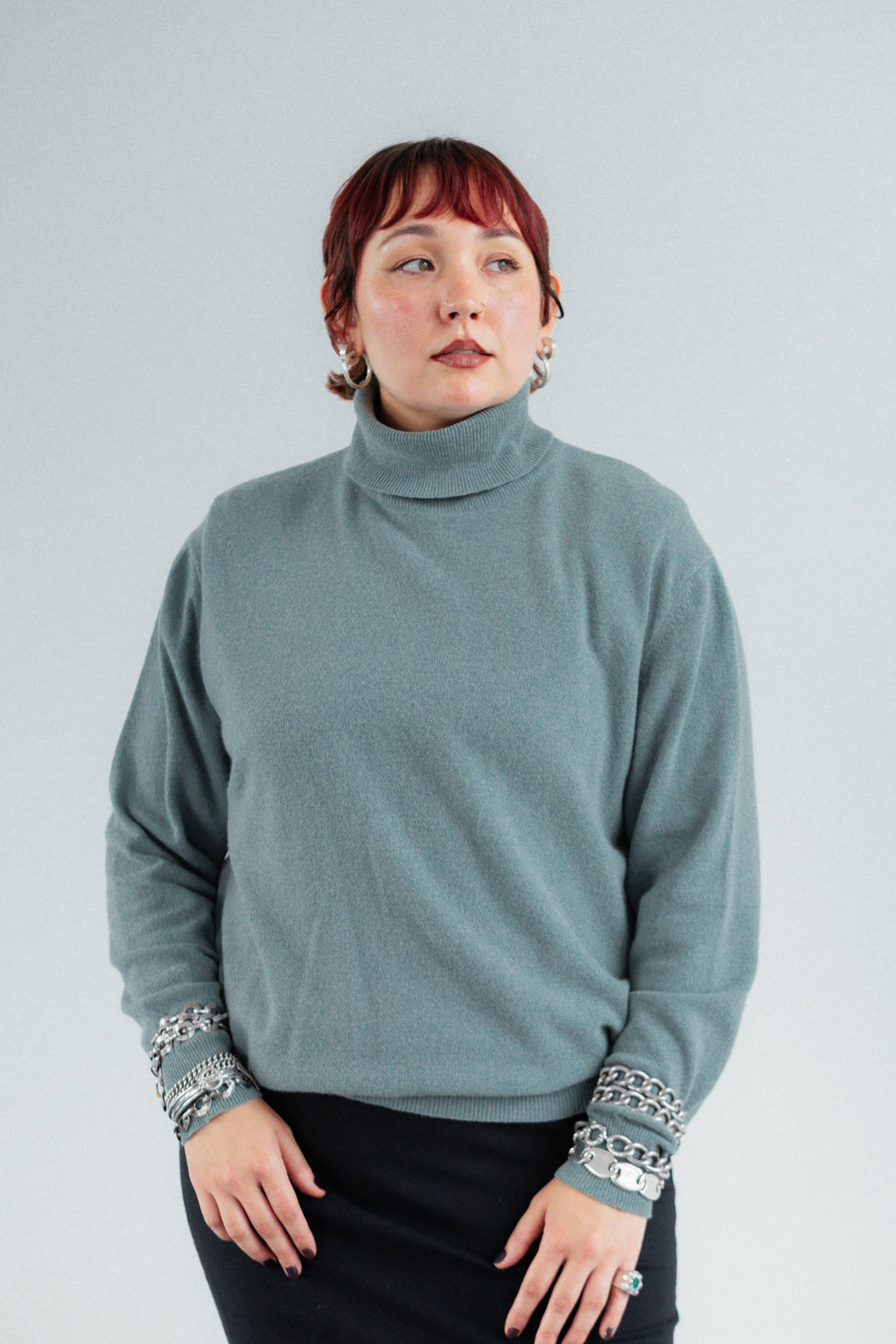 Slate Blue Lambswool Roll-Neck Jumper