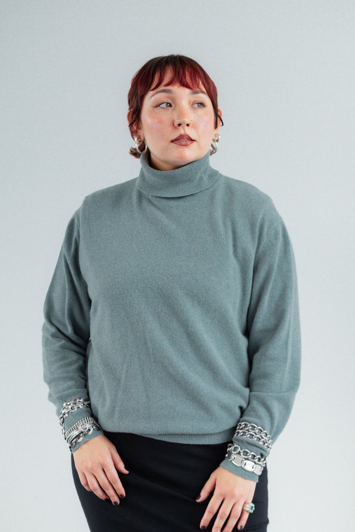 Slate Blue Lambswool Roll-Neck Jumper
