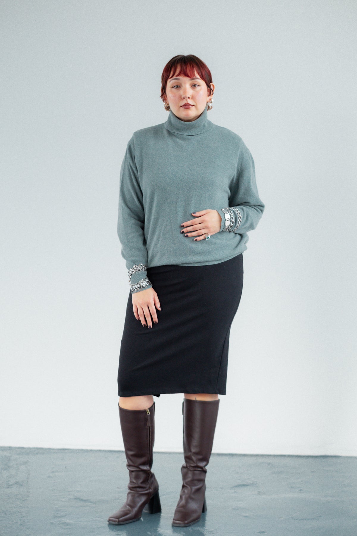 Slate Blue Lambswool Roll-Neck Jumper