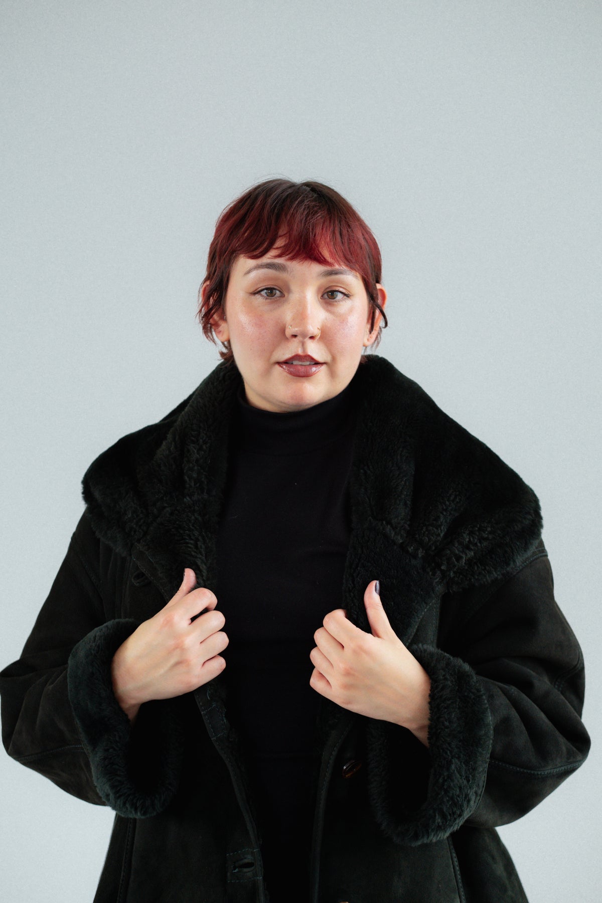 Dark Forest Green Suede Shearling Coat