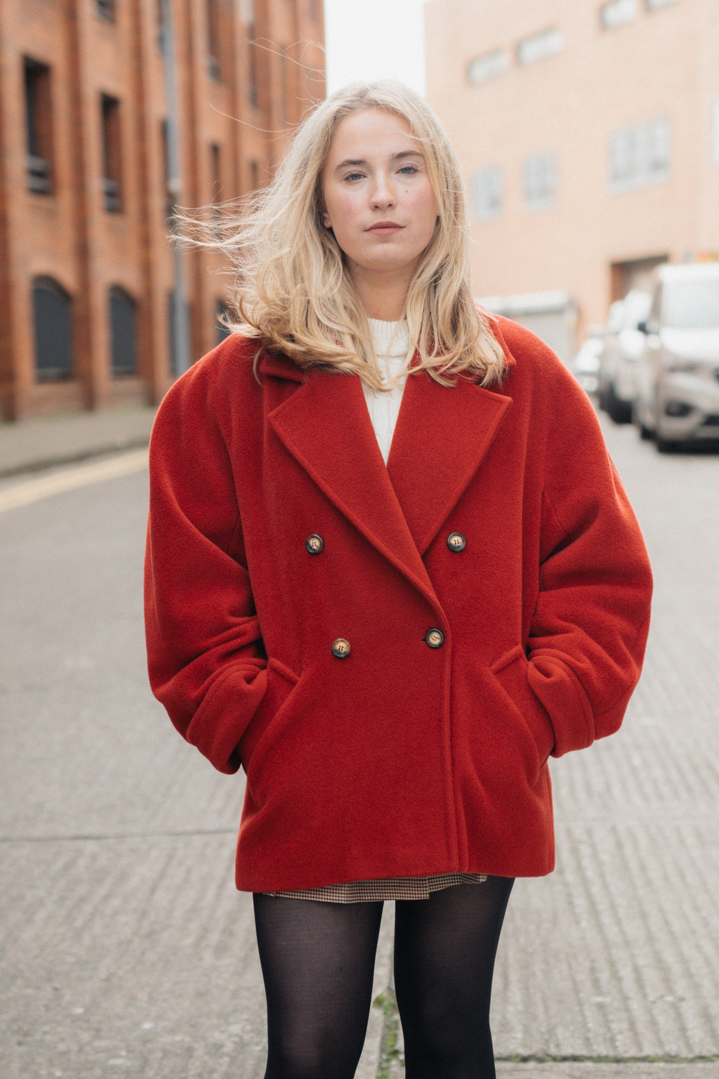 Rust Red Wool and Cashmere Double-Breasted Coat by Marella
