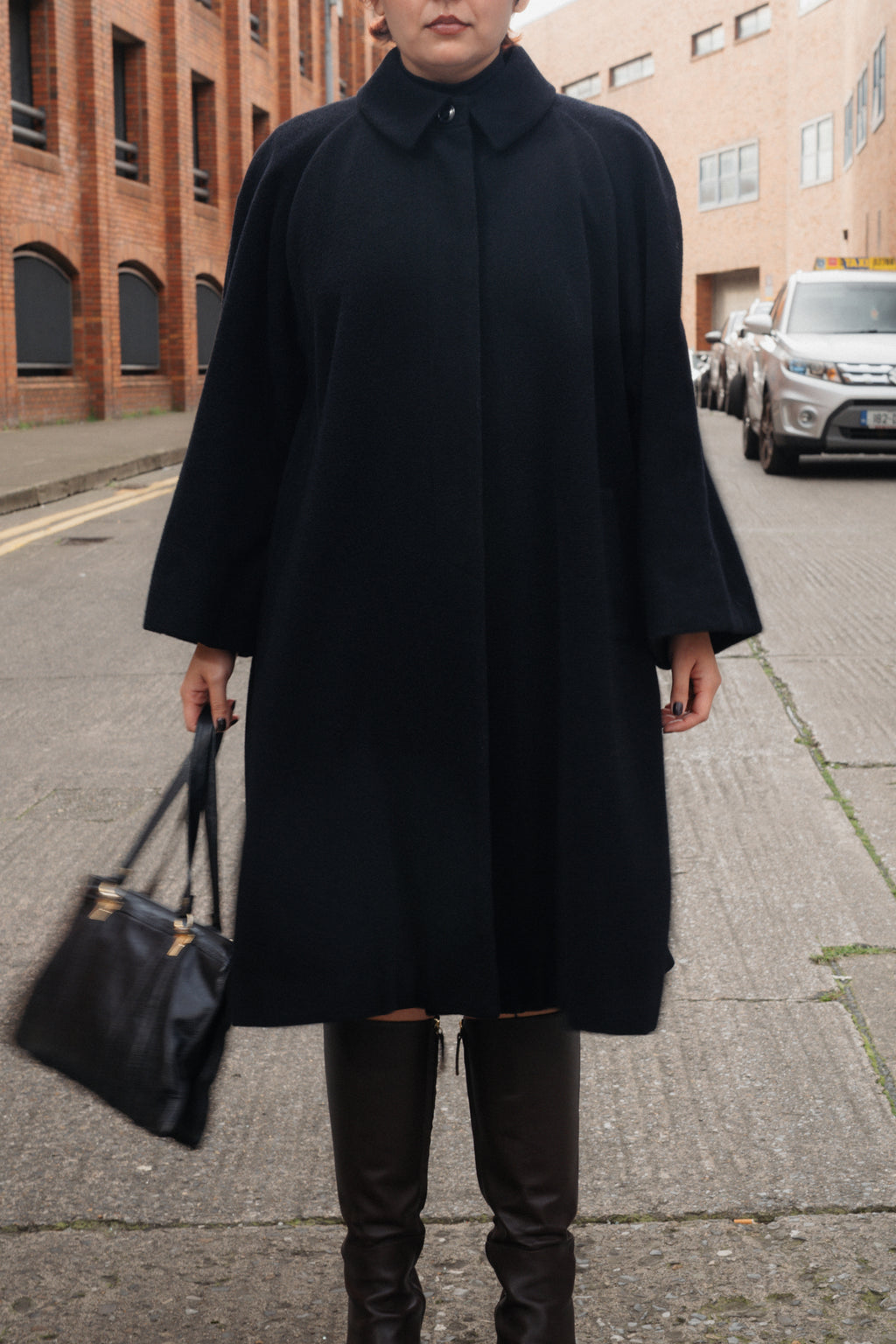 Black A-Line Wool Coat by Luisa Spagnoli
