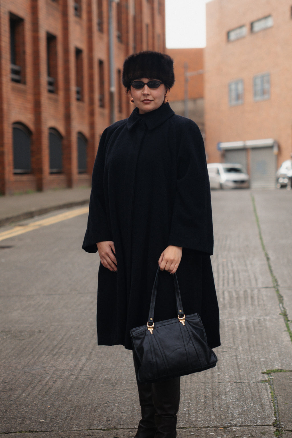 Black A-Line Wool Coat by Luisa Spagnoli