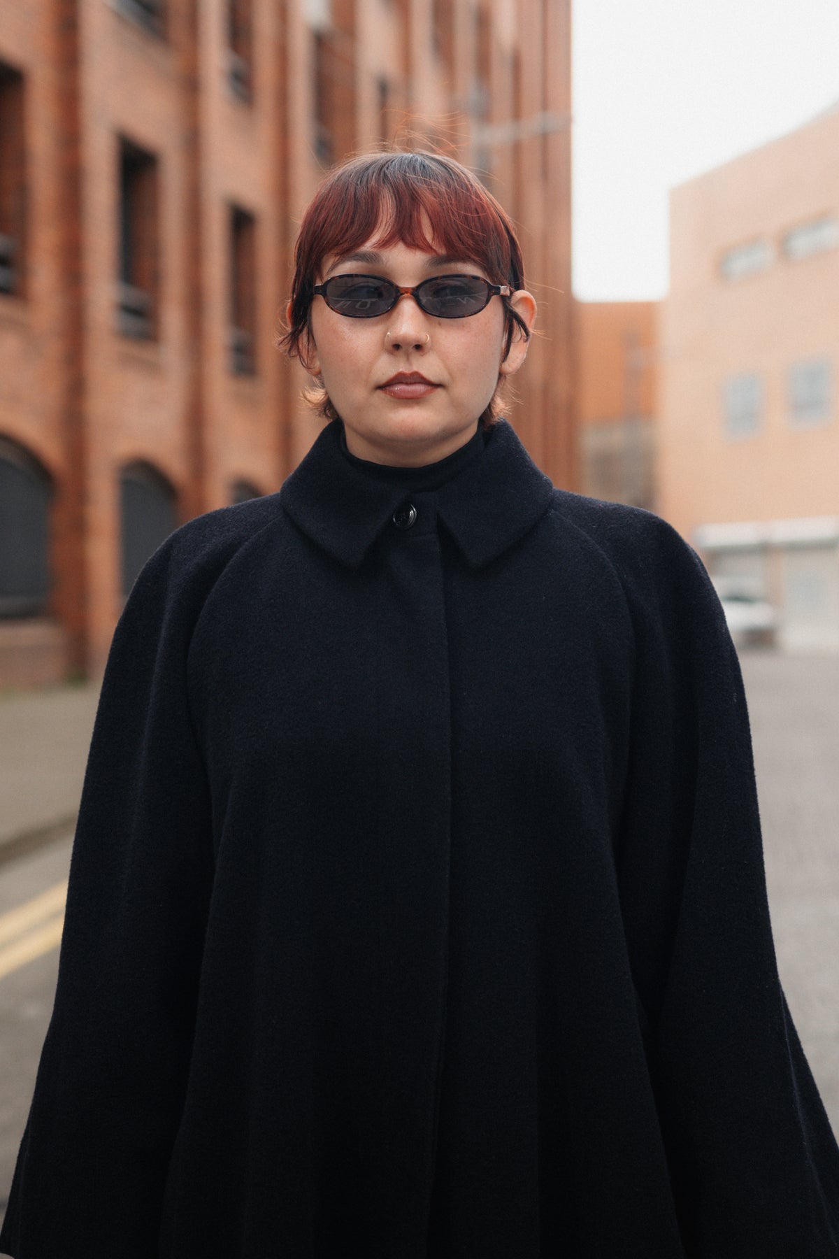 Black A-Line Wool Coat by Luisa Spagnoli