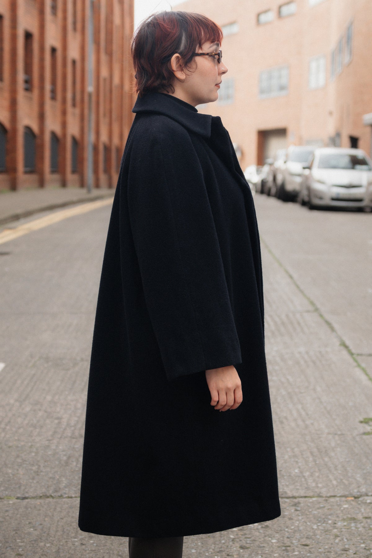 Black A-Line Wool Coat by Luisa Spagnoli