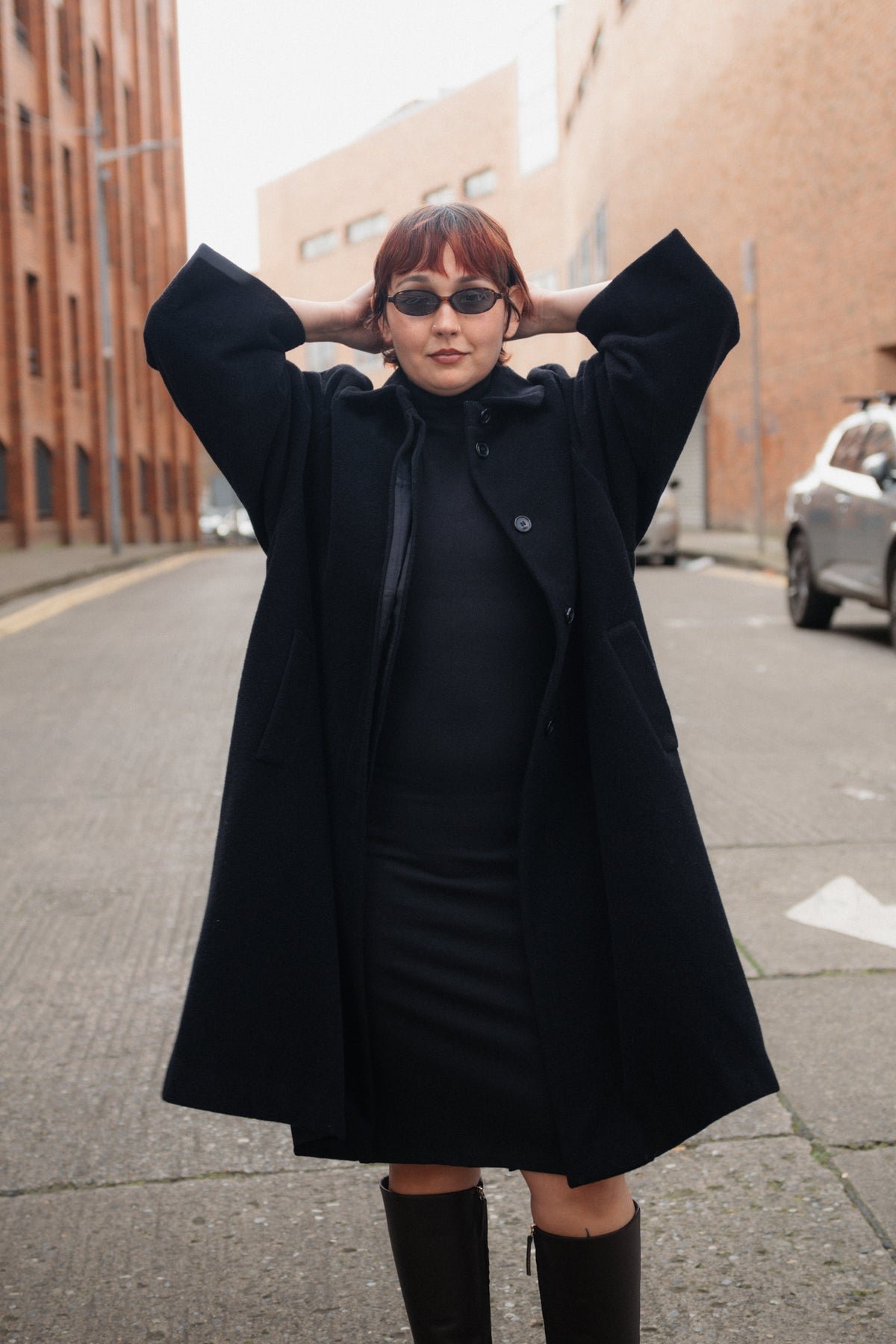 Black A-Line Wool Coat by Luisa Spagnoli