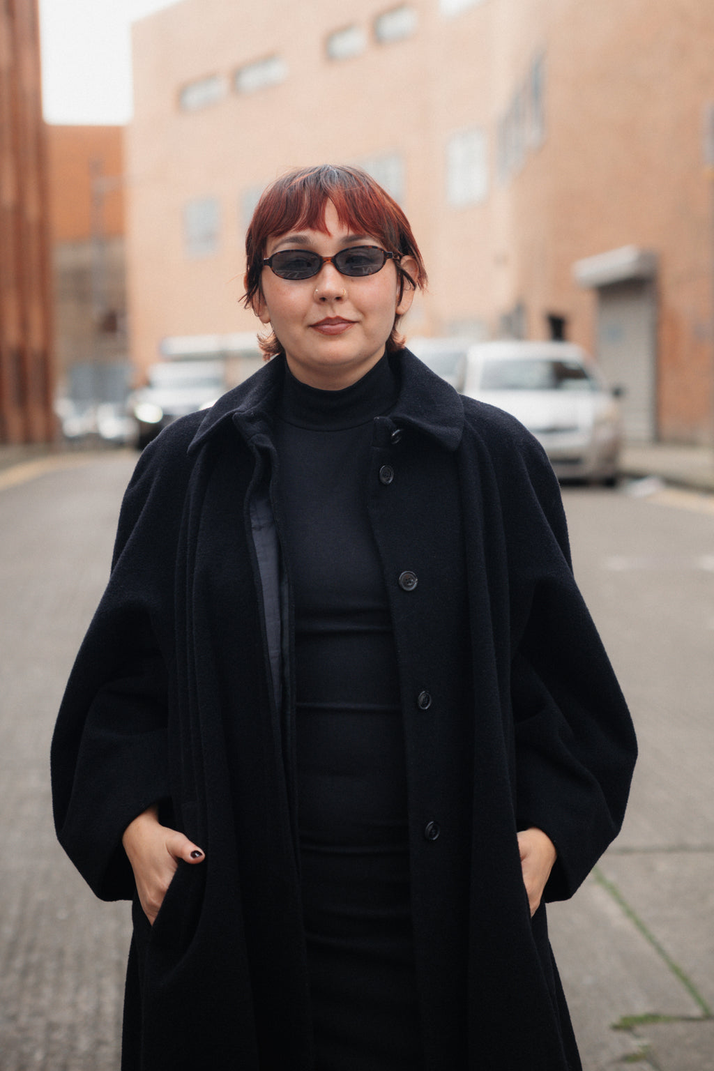 Black A-Line Wool Coat by Luisa Spagnoli