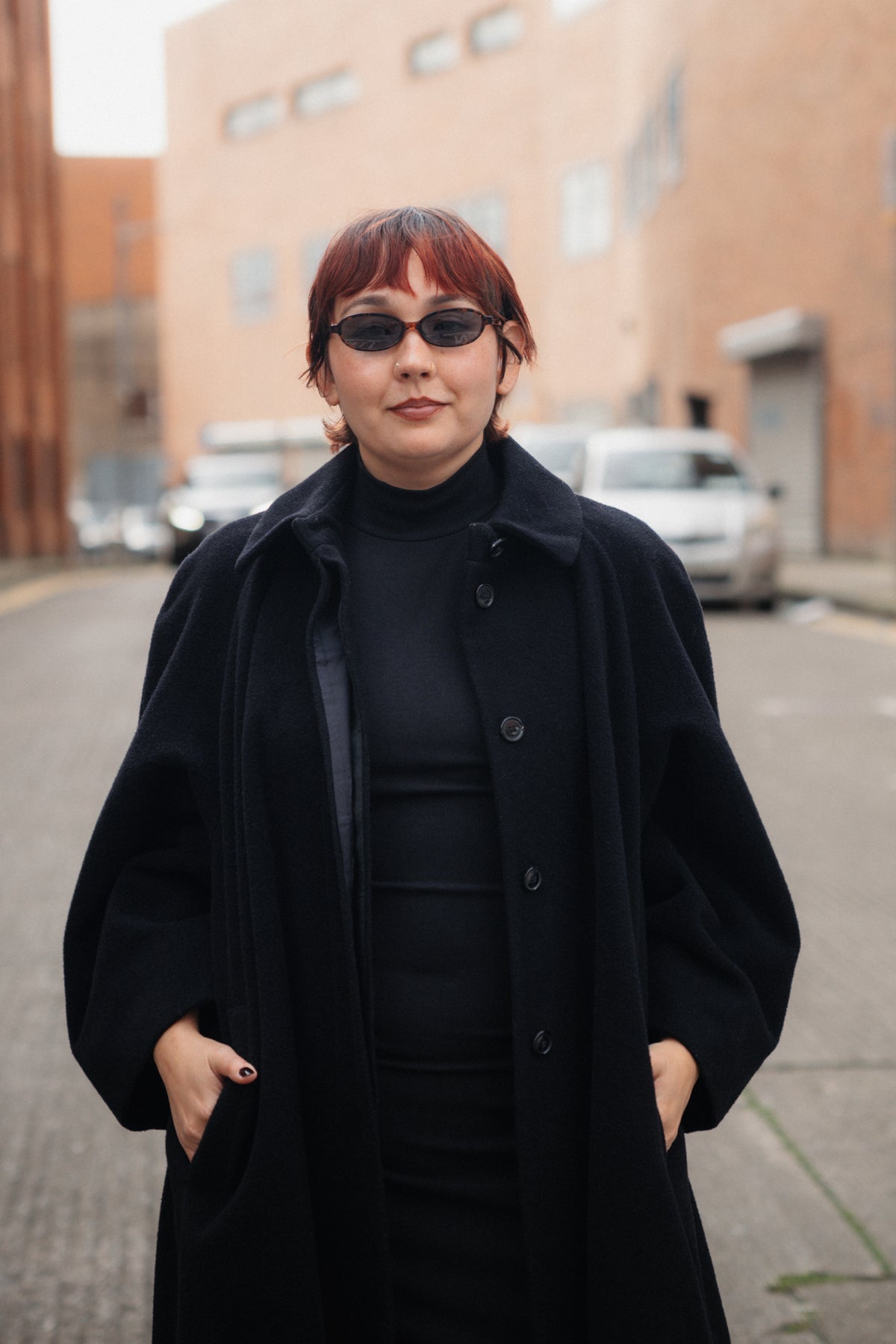 Black A-Line Wool Coat by Luisa Spagnoli