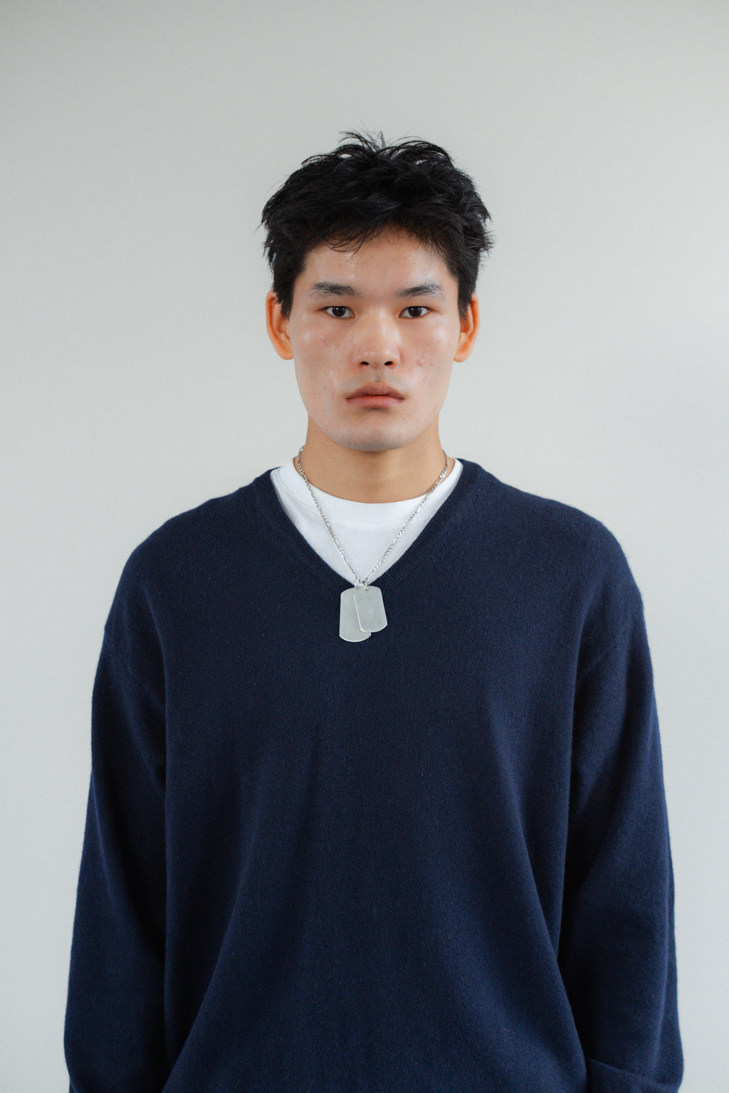 Benetton Navy Blue V-Neck Pure Wool Jumper