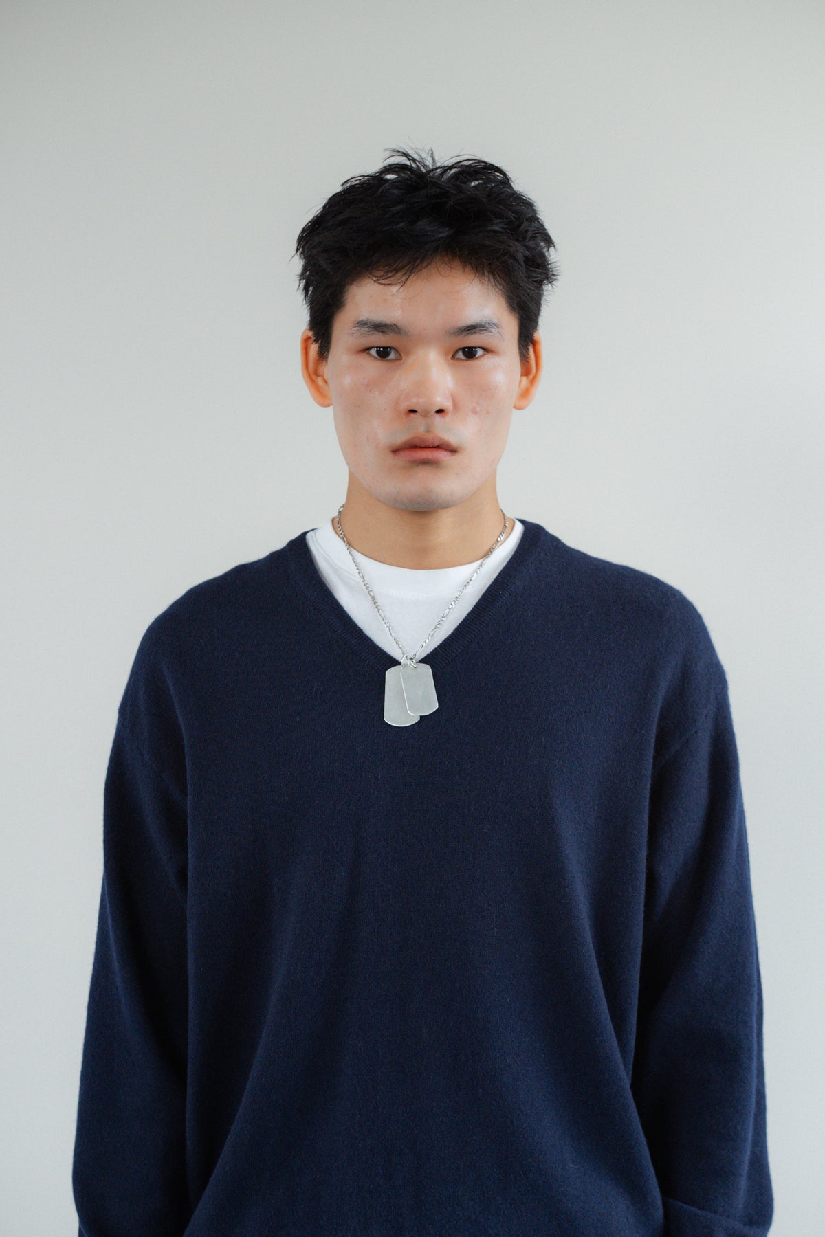 Benetton Navy Blue V-Neck Pure Wool Jumper