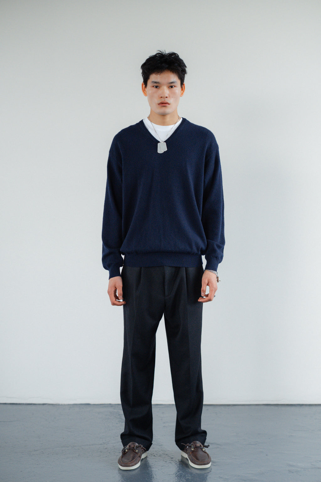 Benetton Navy Blue V-Neck Pure Wool Jumper