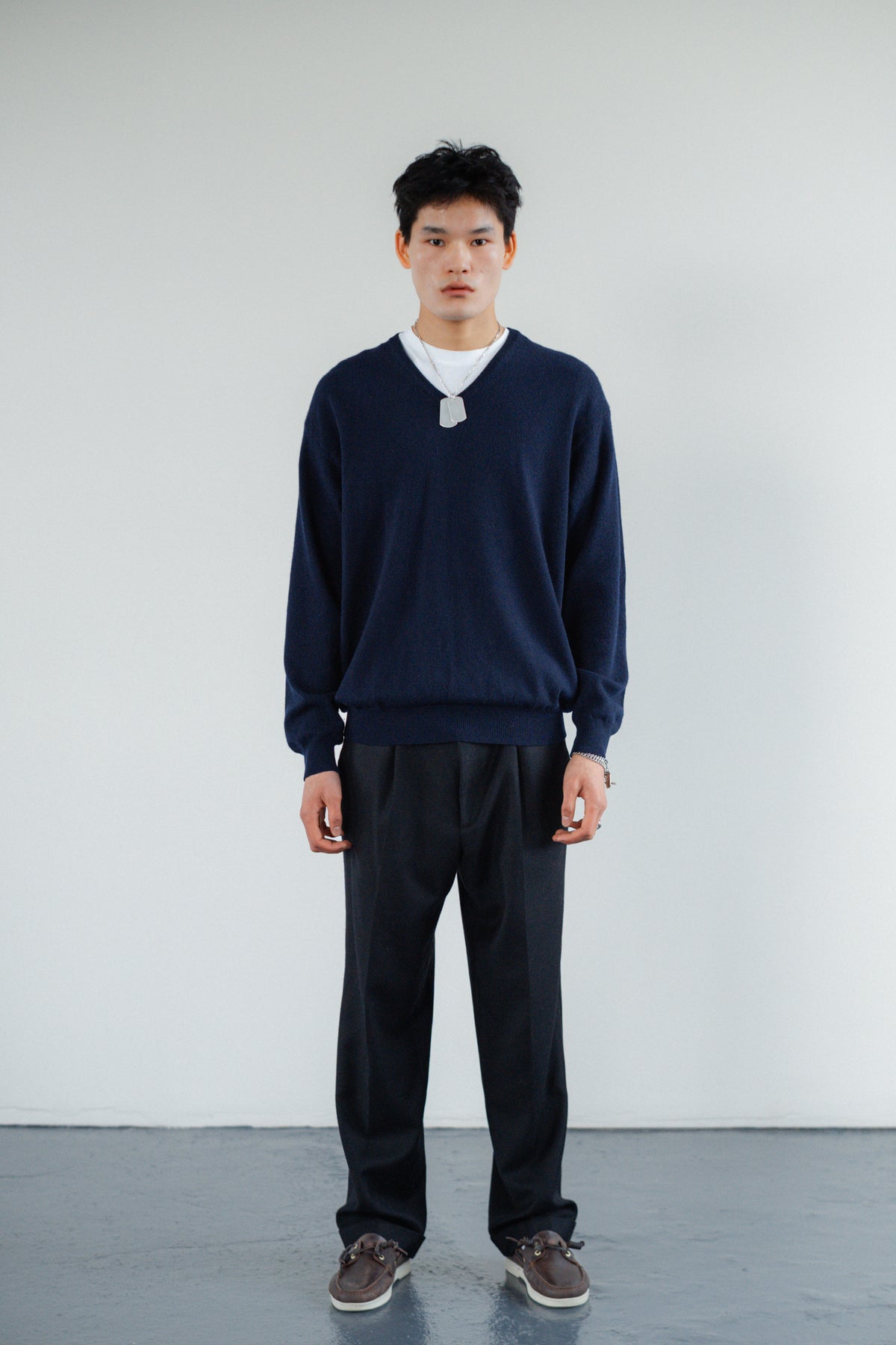 Benetton Navy Blue V-Neck Pure Wool Jumper
