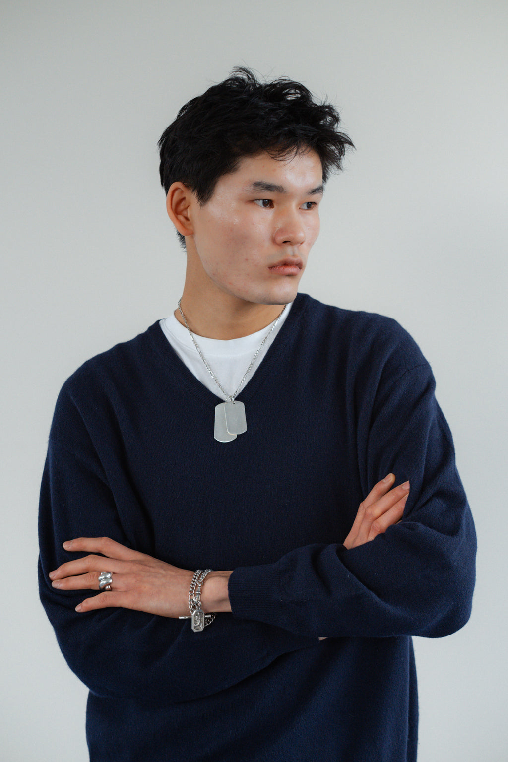 Benetton Navy Blue V-Neck Pure Wool Jumper