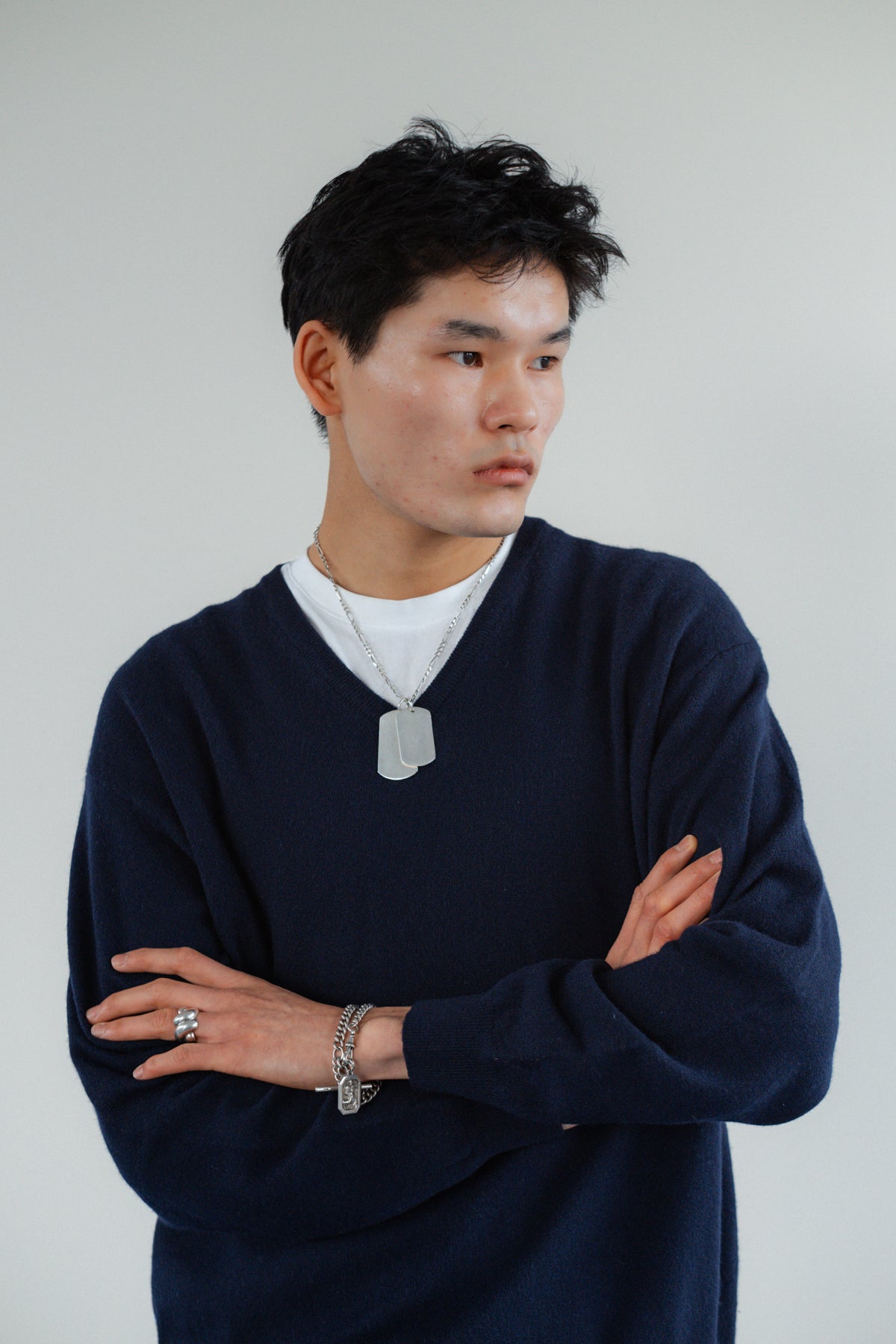 Benetton Navy Blue V-Neck Pure Wool Jumper