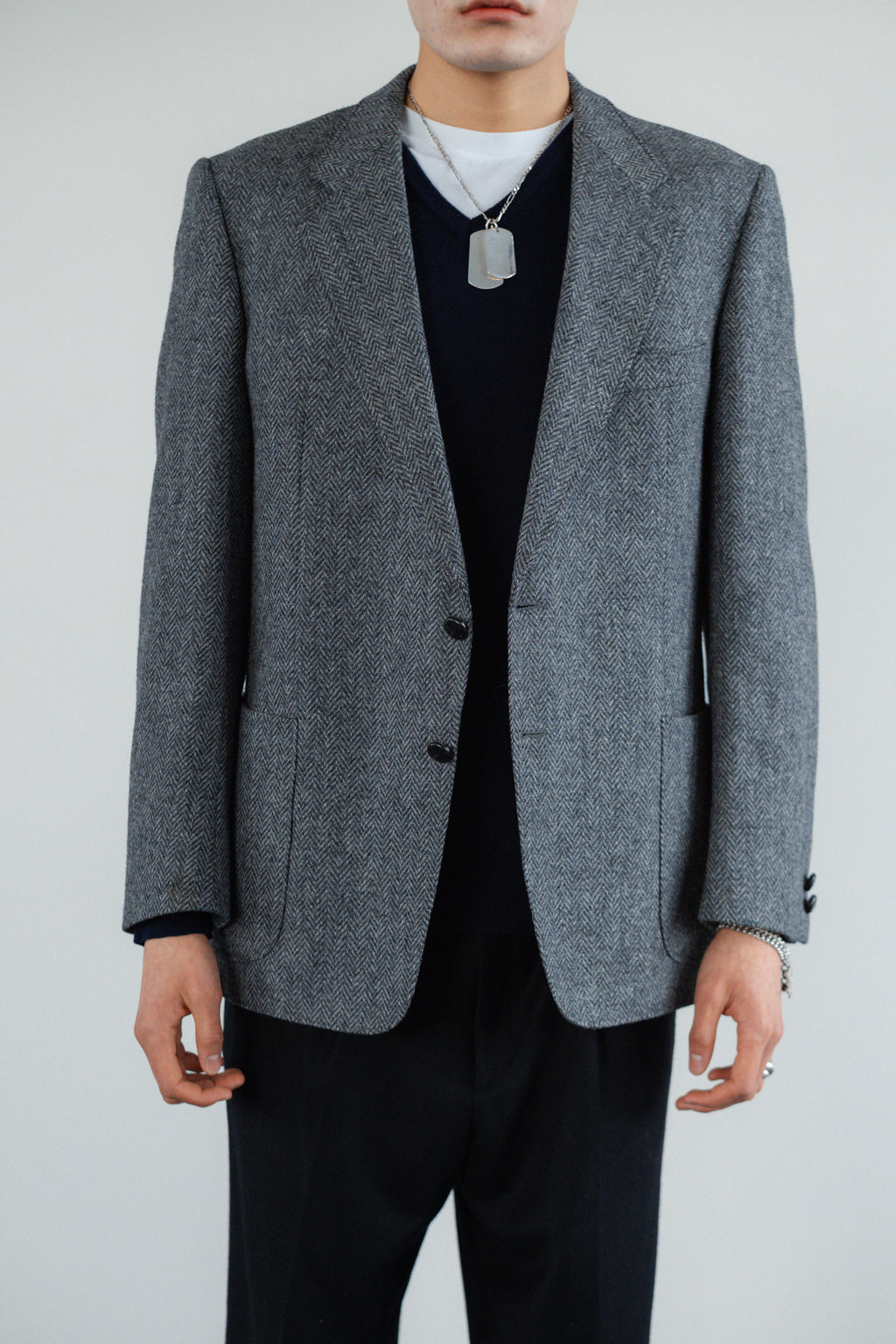 Grey Herringbone Pure Wool Blazer